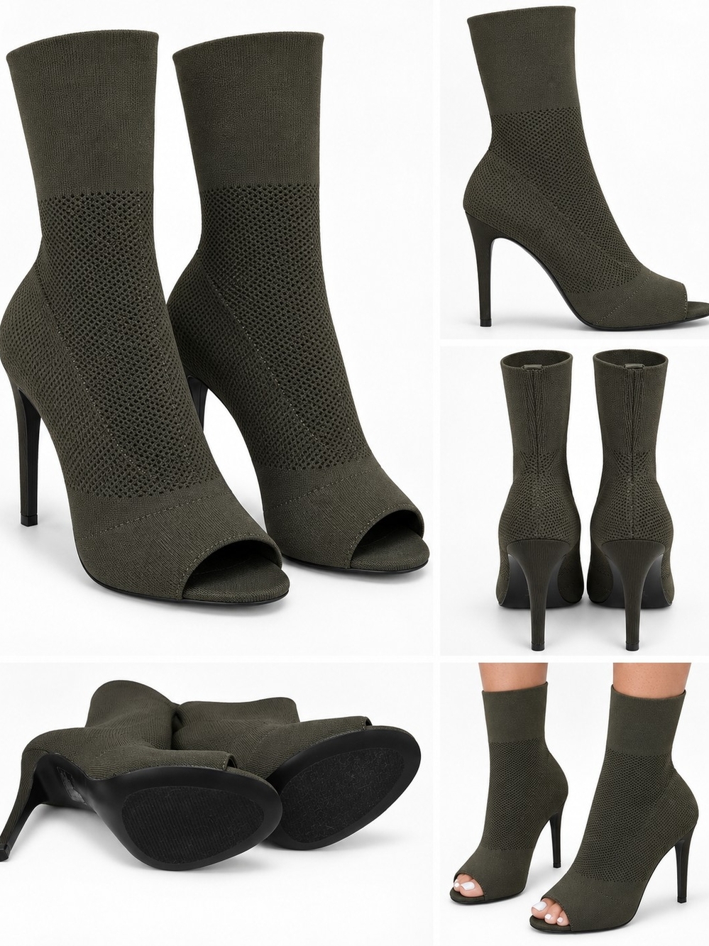 Women's Steve Madden Olive Knit Peep-Toe Stiletto Sock Boots